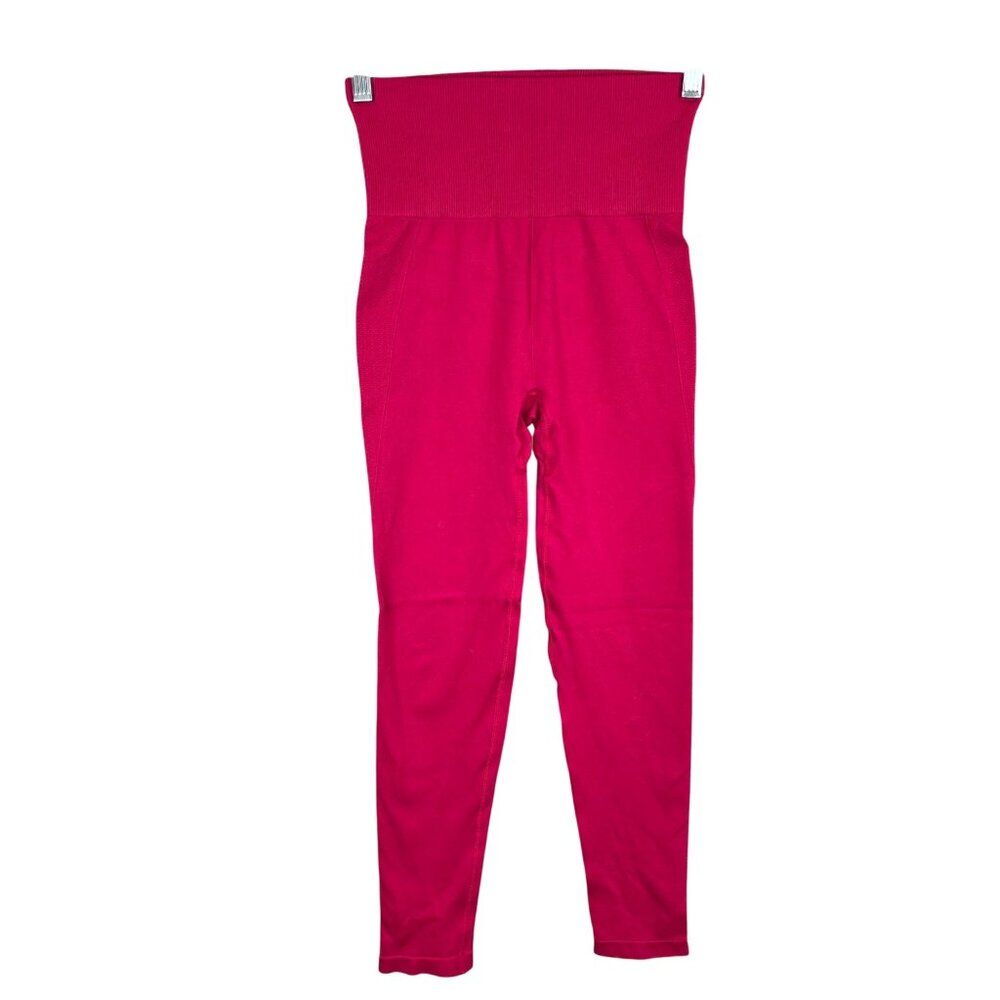 Womens Fuchsia Pink Athletic Compression Leggings Performance Polyester Blend S